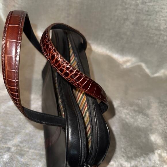 Brighton Double Pocket Black & Brown Leather Medium Shoulder Handbag - Picture 5 of 7